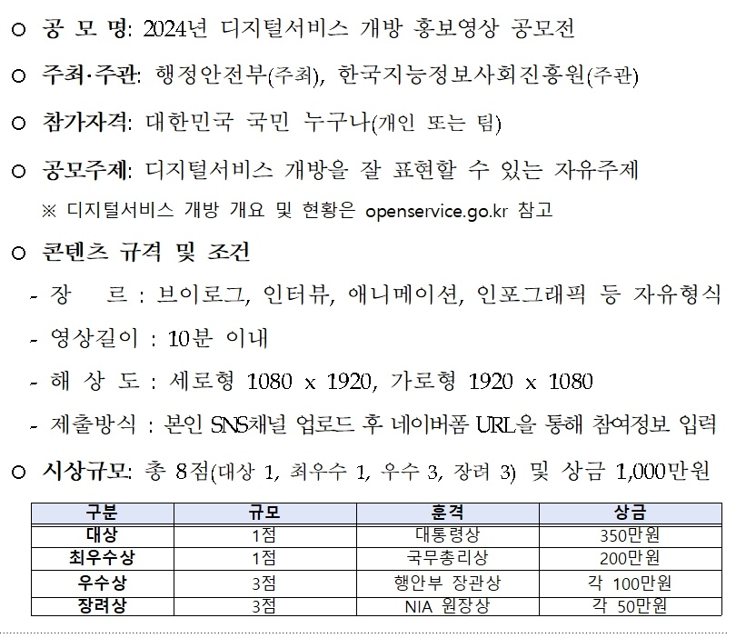 2024년 디지털서비스 개방 홍보영상 공모전