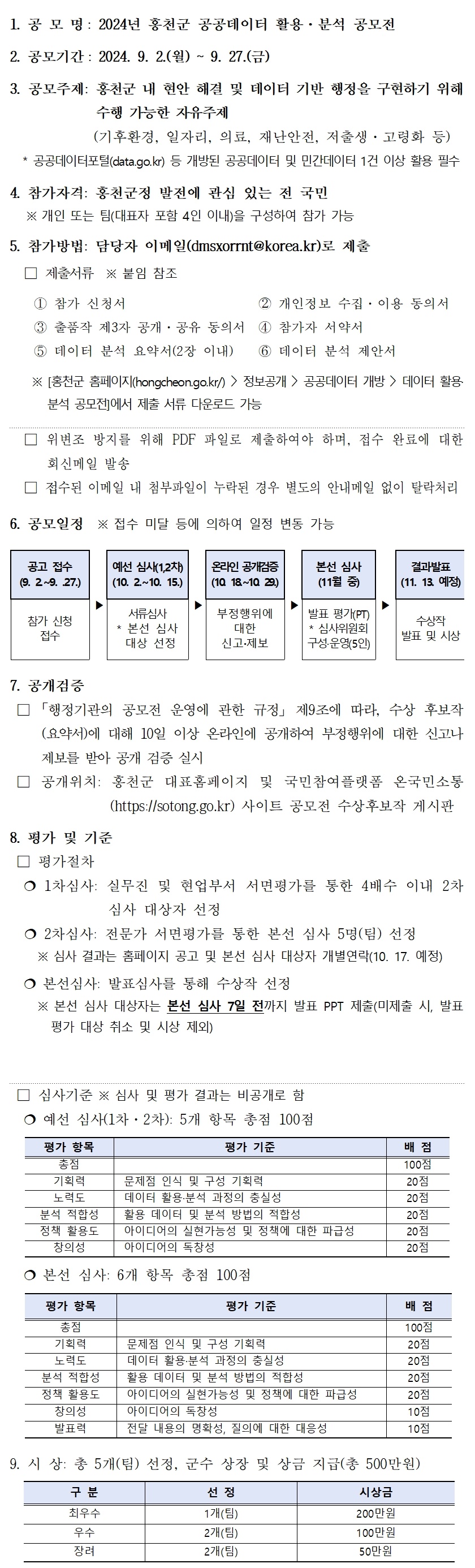 2024년 홍천군 공공데이터 활용·분석 공모전