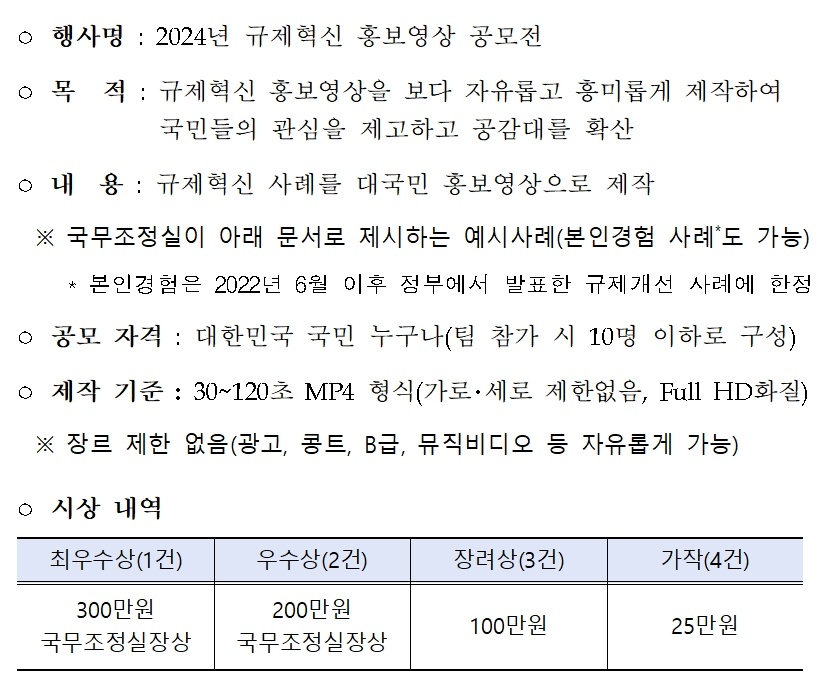 【국무조정실】 2024규제혁신 홍보영상 공모전