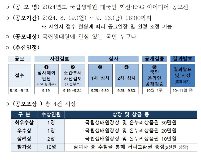 2024년도 국립생태원 대국민 혁신·ESG 아이디어 공모전