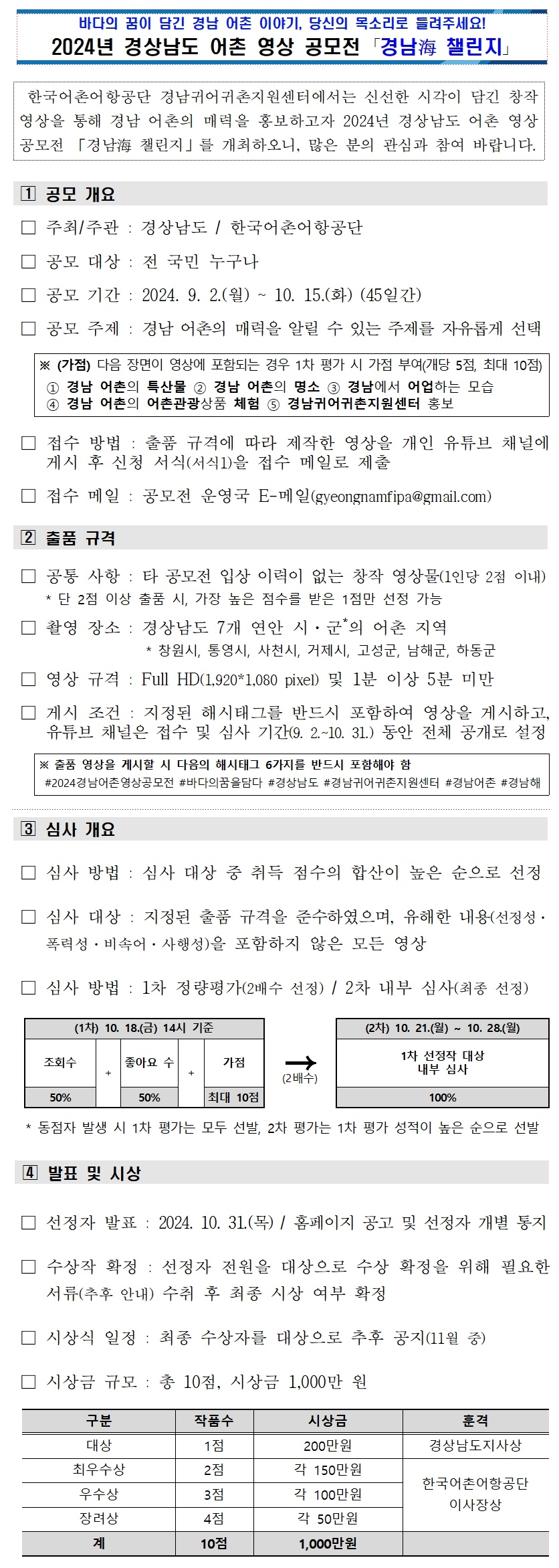 2024년 경상남도 어촌 영상 공모전 ｢경남海 챌린지｣