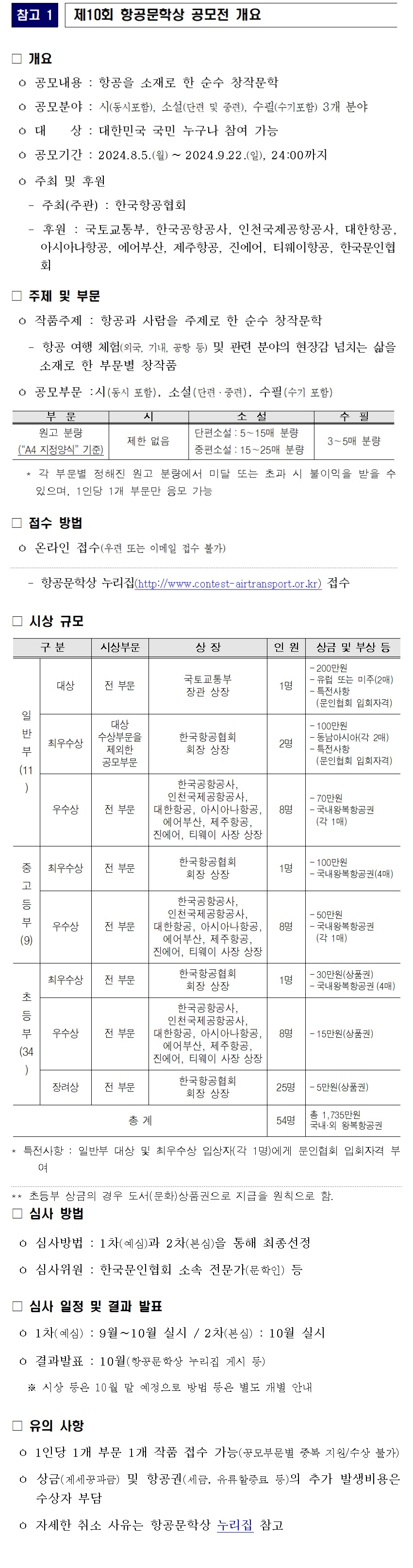 2024 제10회 항공문학상 공모