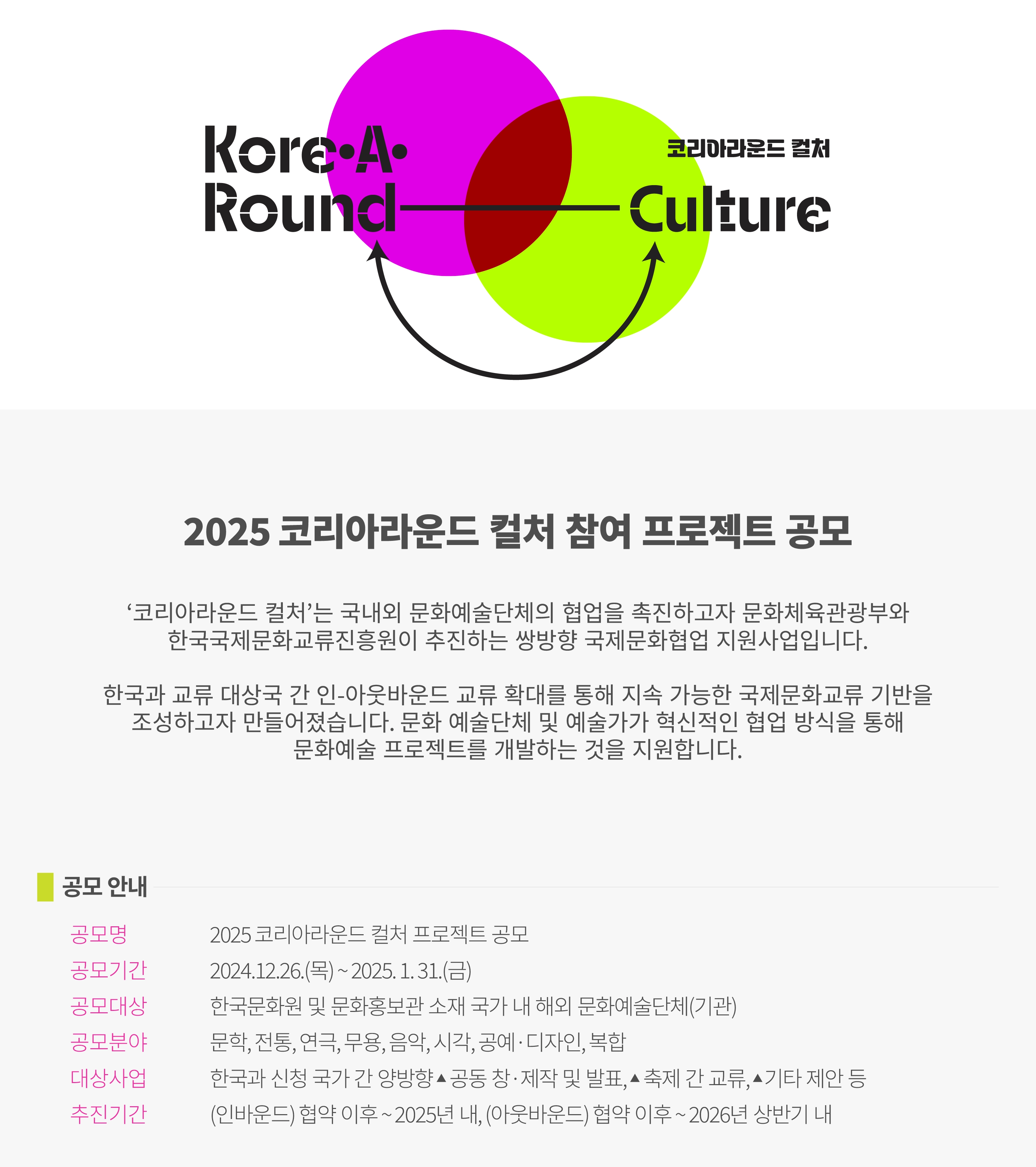 <2025 코리아라운드 컬처> 참여 프로젝트 공모